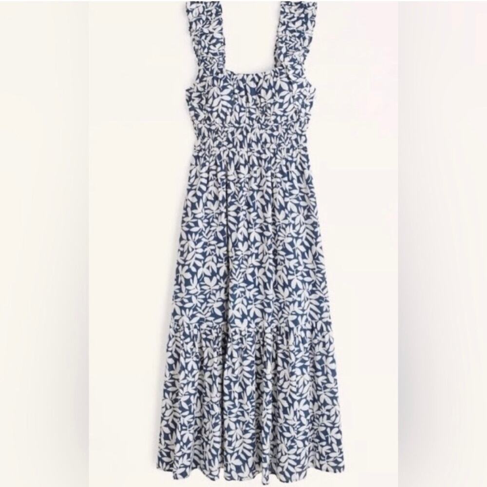 Abercrombie & Fitch navy blue and white leaf-print maxi dress